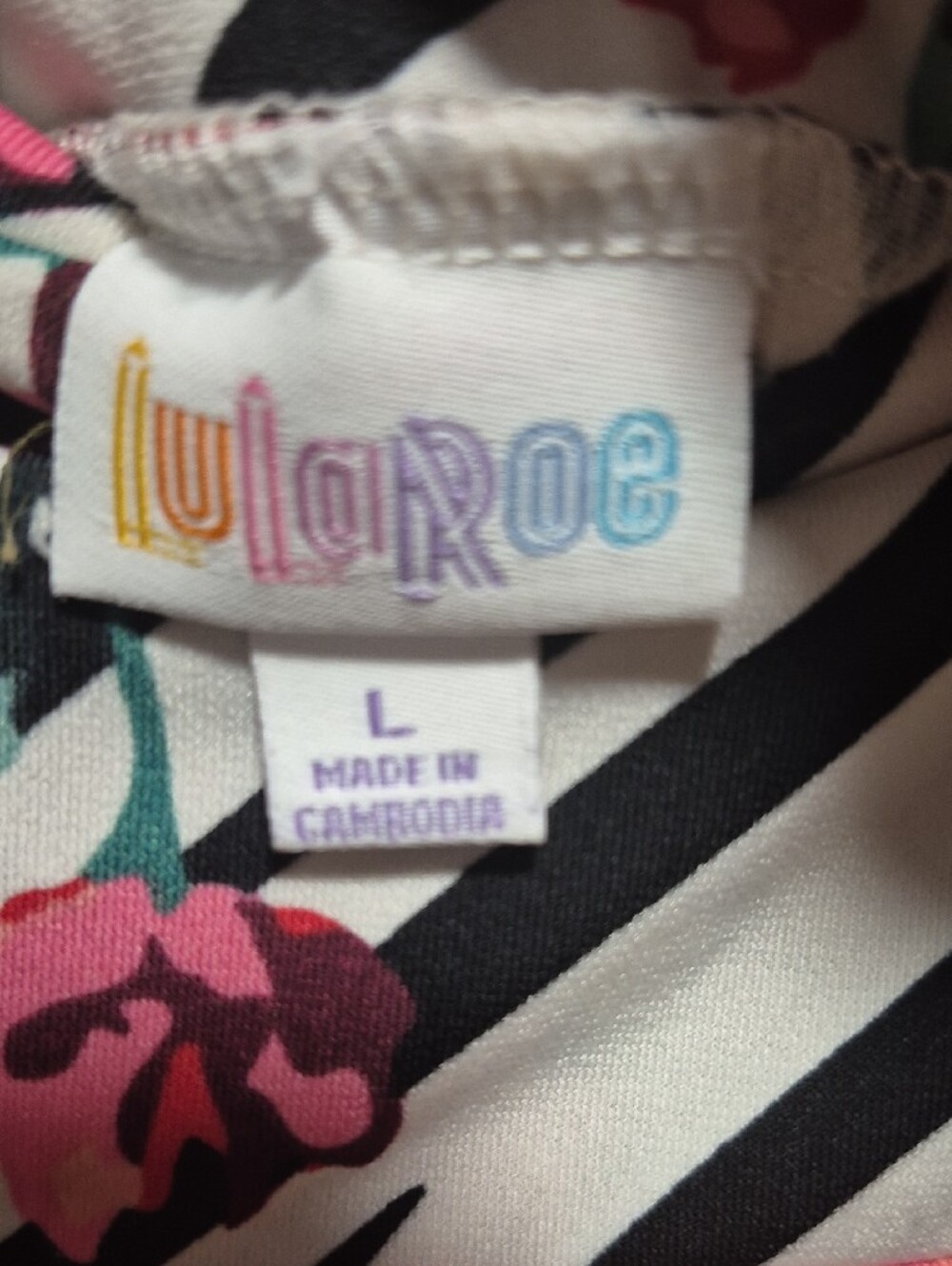 LuLaRoe Pink Floral on Black & White Striped Maxi Skirt - Picture 2 of 6